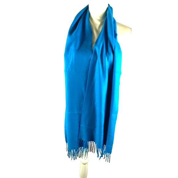 Cashmere Feel Rectangle Scarf Turquoise Blue 72" X 12" Beach Ocean Waves - Picture 1 of 8